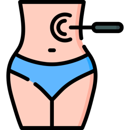 Female torso with a single needle inserted near the navel