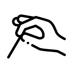 Minimalist line drawing of a hand gripping a needle mid-insertion
