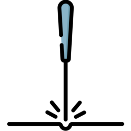 Single blue-handled acupuncture needle inserted into a flat skin surface with impact marks