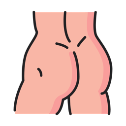 Rear view of hips and buttocks with motion lines