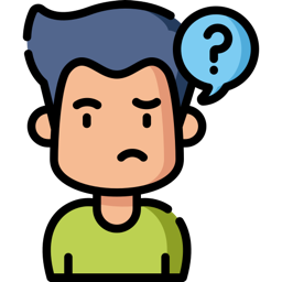 Man with furrowed brow and a question-mark speech bubble