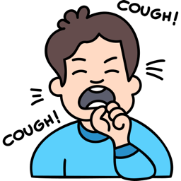 Person coughing into a fist with "COUGH!" text and motion lines