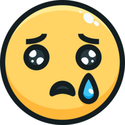 Yellow emoji face with furrowed brows and a single tear, crying