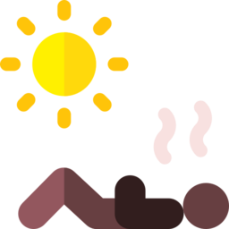 Person lying flat and unconscious under a blazing sun with heat waves rising