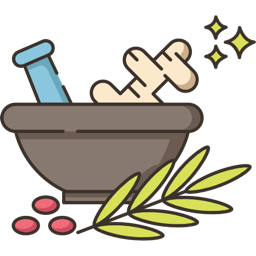 Mortar and pestle with ginger root, berries, and sparkles