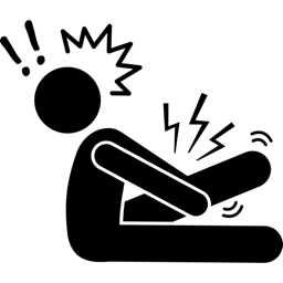 Person lying down clutching an inflamed knee/leg with pain marks