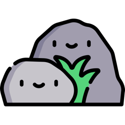 Two smiling cartoon rocks with a green sprout growing between them