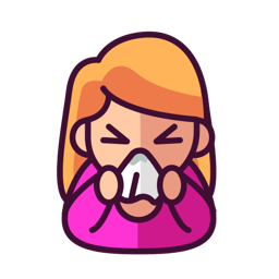 Woman sneezing into a tissue held to her face