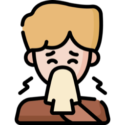 Man sneezing into a tissue with motion lines