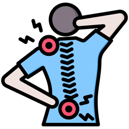 Person clutching their lower back with the spine and pain marks highlighted
