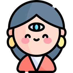 Woman's face with a third eye on the forehead