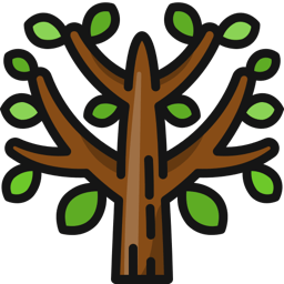 Tree with branching limbs and green leaves